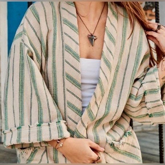 Zara The Beth Cotton Stripe Kimono Jacket Size XL - Picture 3 of 13